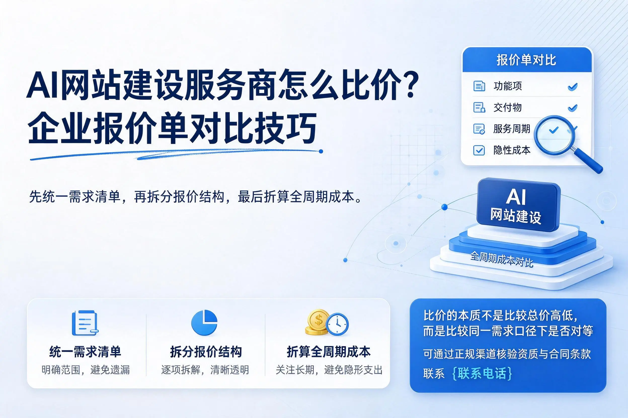 AI网站建设服务商怎么比价？白杨企业报价单对比技巧
