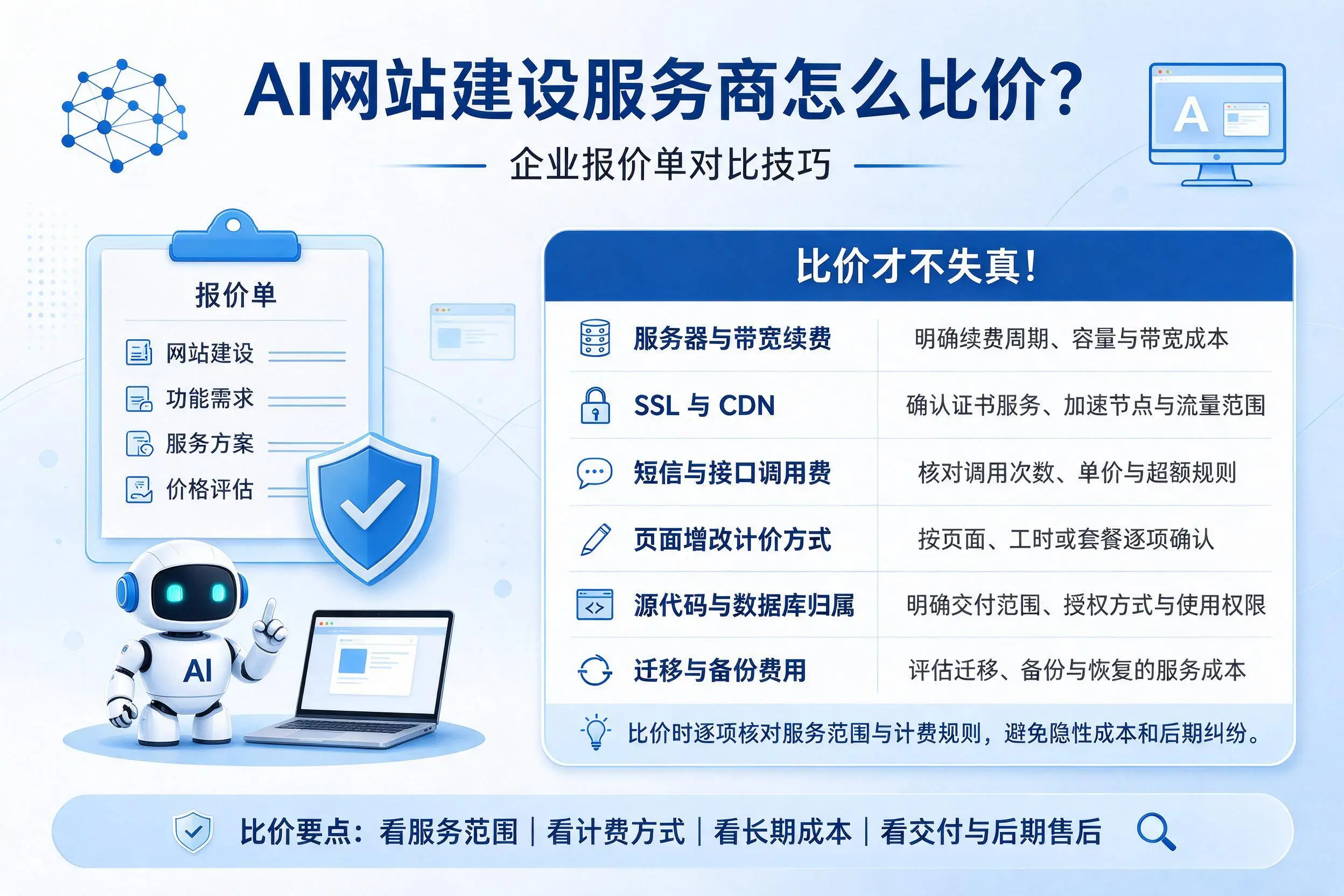 AI网站建设服务商怎么比价？白杨企业报价单对比技巧