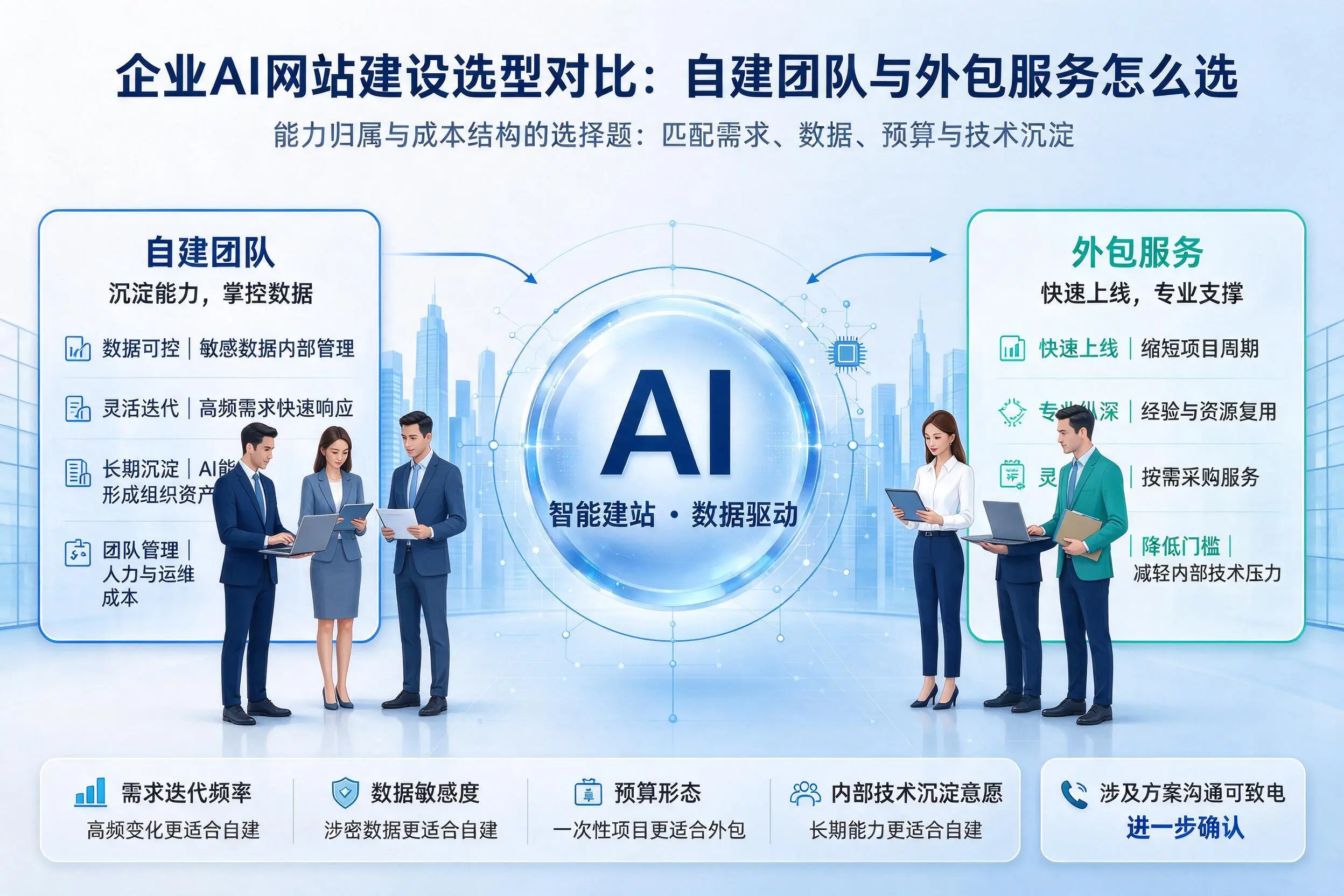 白杨企业AI网站建设选型对比：自建团队与外包服务怎么选