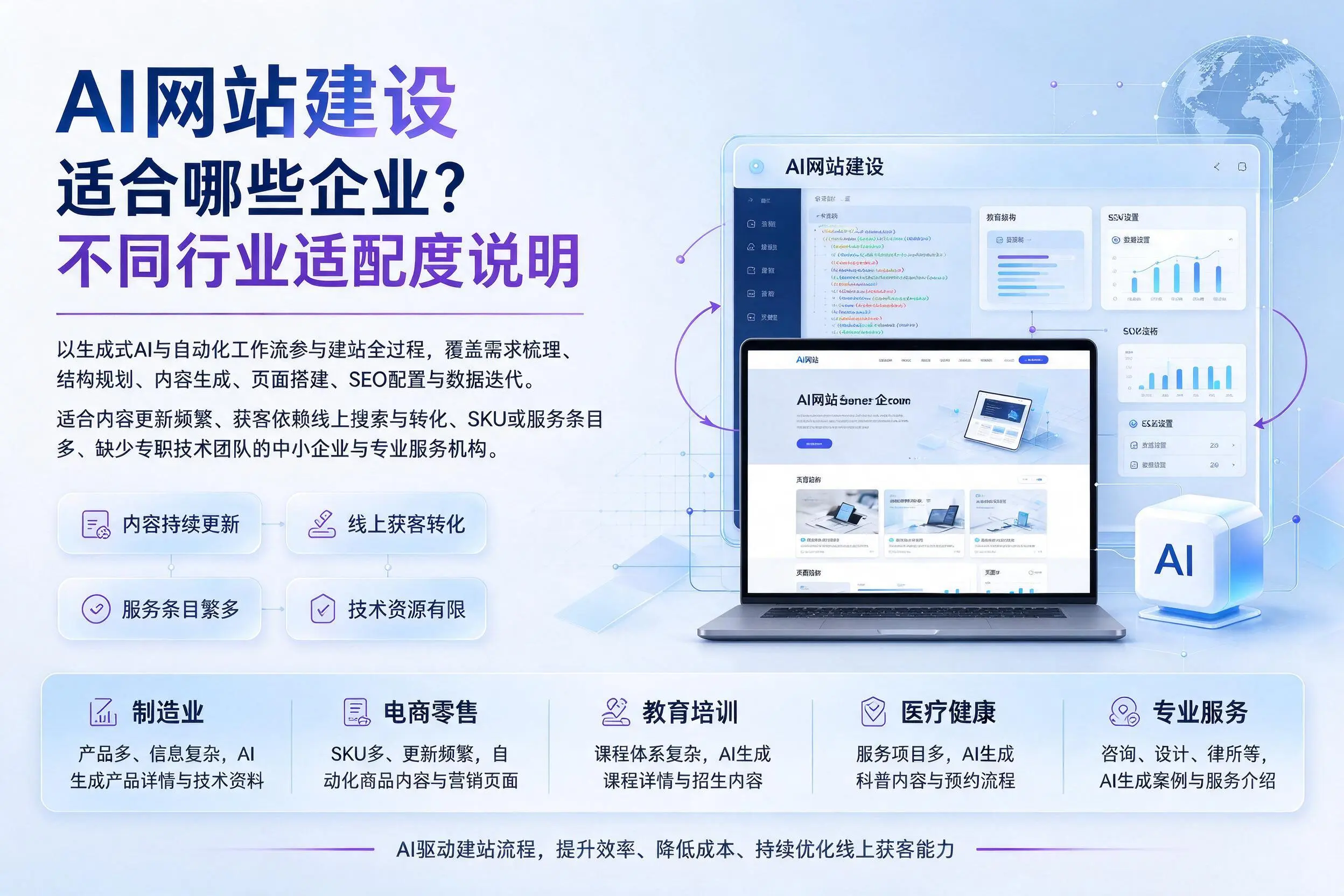 AI网站建设适合哪些企业？白杨不同行业适配度说明